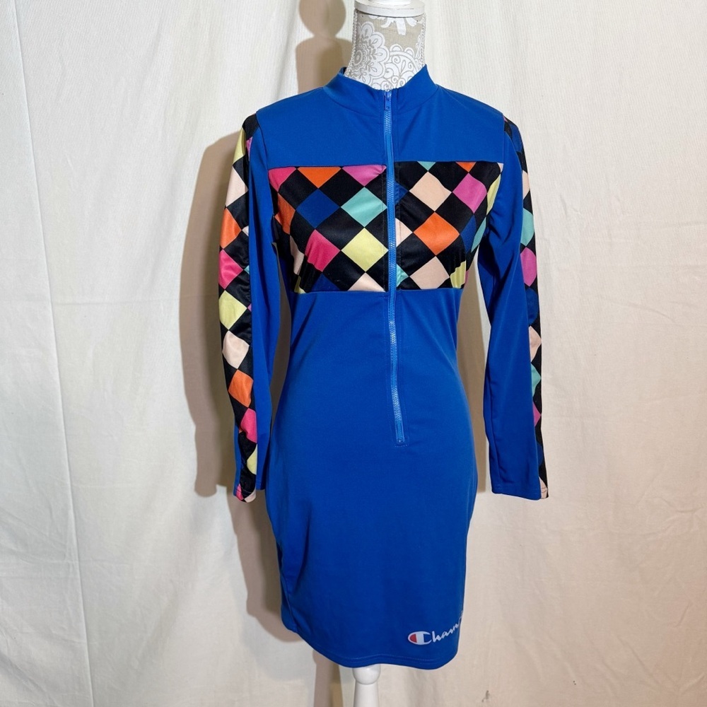 Champion // diamond print zipper front mini dress size large dc1